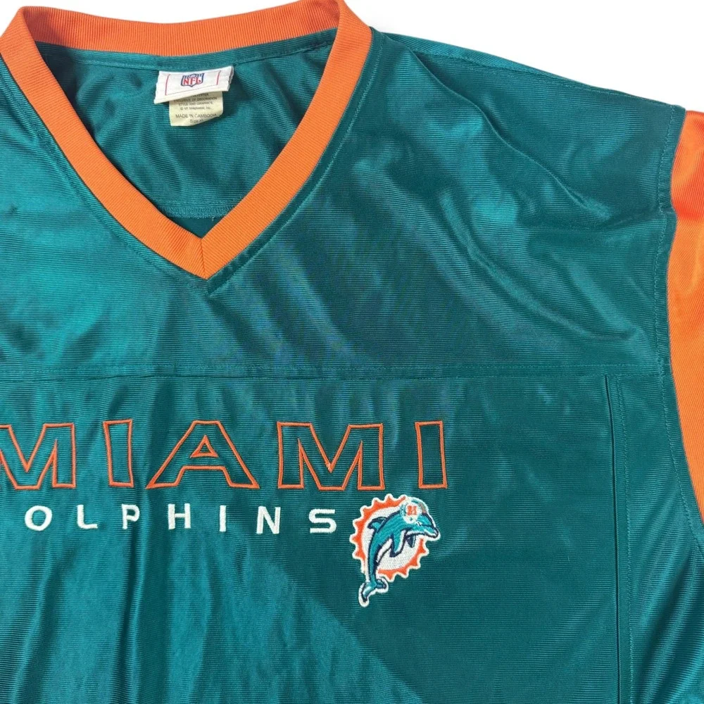 Miami Dolphins‎ NFL Football Jersey Men's XL Teal Orange V-Neck Mesh